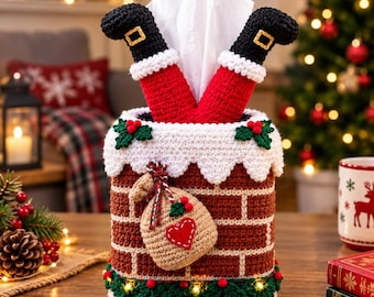 Knitting Pattern Tissue Box Cover PDF| Santa's Stuck Christmas Design| Chimney Charity Gift| Knitted Home Decor DK Wool Pattern| Home Decor