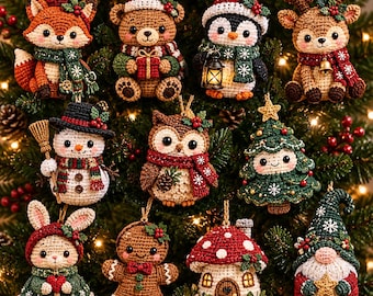 10-Piece Christmas Crochet Ornament Pattern Set,  Amigurumi Holiday Decorations, DIY Tree Ornaments PDF, Instant Download, Festive Gift