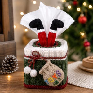 Patrón de punto para funda de caja de pañuelos (PDF) / Diseño navideño "Santa está atascado" / Regalo solidario para chimeneas / Funda de caja de regalo tejida con lana DK / Decoración del hogar (PDF)