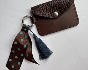 Handgjord läderplånbok med korthållare, minimalistisk nyckelringsplånbok, tryckknappsstängning