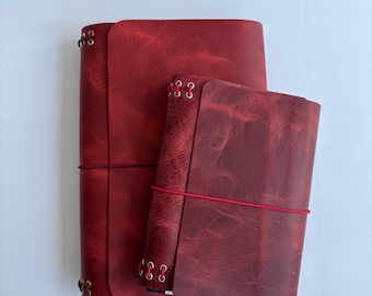 Oxblood Red Läder Resejournal, Påfyllningsbar Journal, A5 A6 Planner