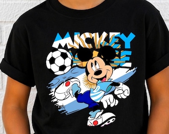 Argentina Soccer Mickey Mouse Inspired Kids Shirt, Football Fan Tee Argentina Flag Graphic T-Shirt, Cartoon Style Kids World Soccer Cup Gift