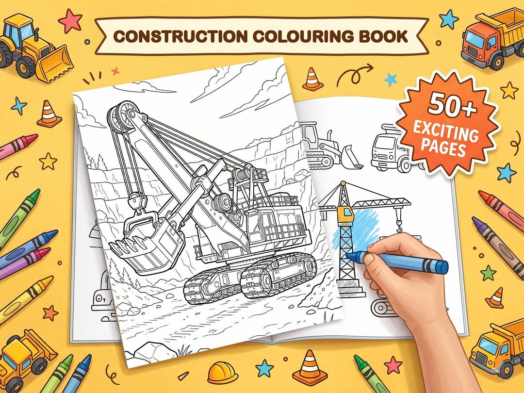 Construction Colouring Book for Kids & Adults | 50 Printable Page ...
