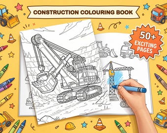Libro para colorear de construcción para niños y adultos / 50 páginas imprimibles / Excavadoras, grúas, bulldozers / Libro de actividades para amantes de la maquinaria