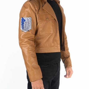 Handmade AOT Anime Cropped Brown Jacket | Unisex Shingeki Cosplay Scout Regiment Vintage Leather Short Outerwear Costume