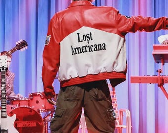 MGK Lost Americana Jacket | Red and White Leather Machine Gun Jacket