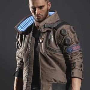 Cyberpunk 2077 Samurai V Läderbomberjacka | LED-krage