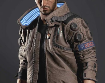 Cyberpunk 2077 Samurai V Leather Bomber Jacket | LED Collar
