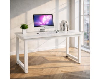 47 Inch Modern White Adjustable Computer Desk, Minimalist Home Office Writing Table