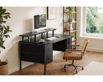 47 Inch Computer Desk with Drawers, Gaming LED Lights & Power Outlet