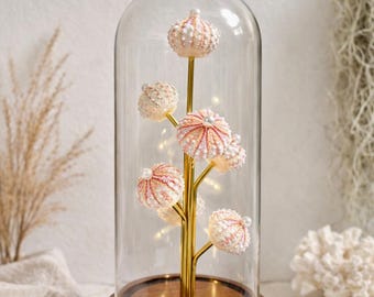 Lampada a LED a forma di riccio di mare, realizzata a mano, luce notturna a conchiglia per la casa in stile costiero.