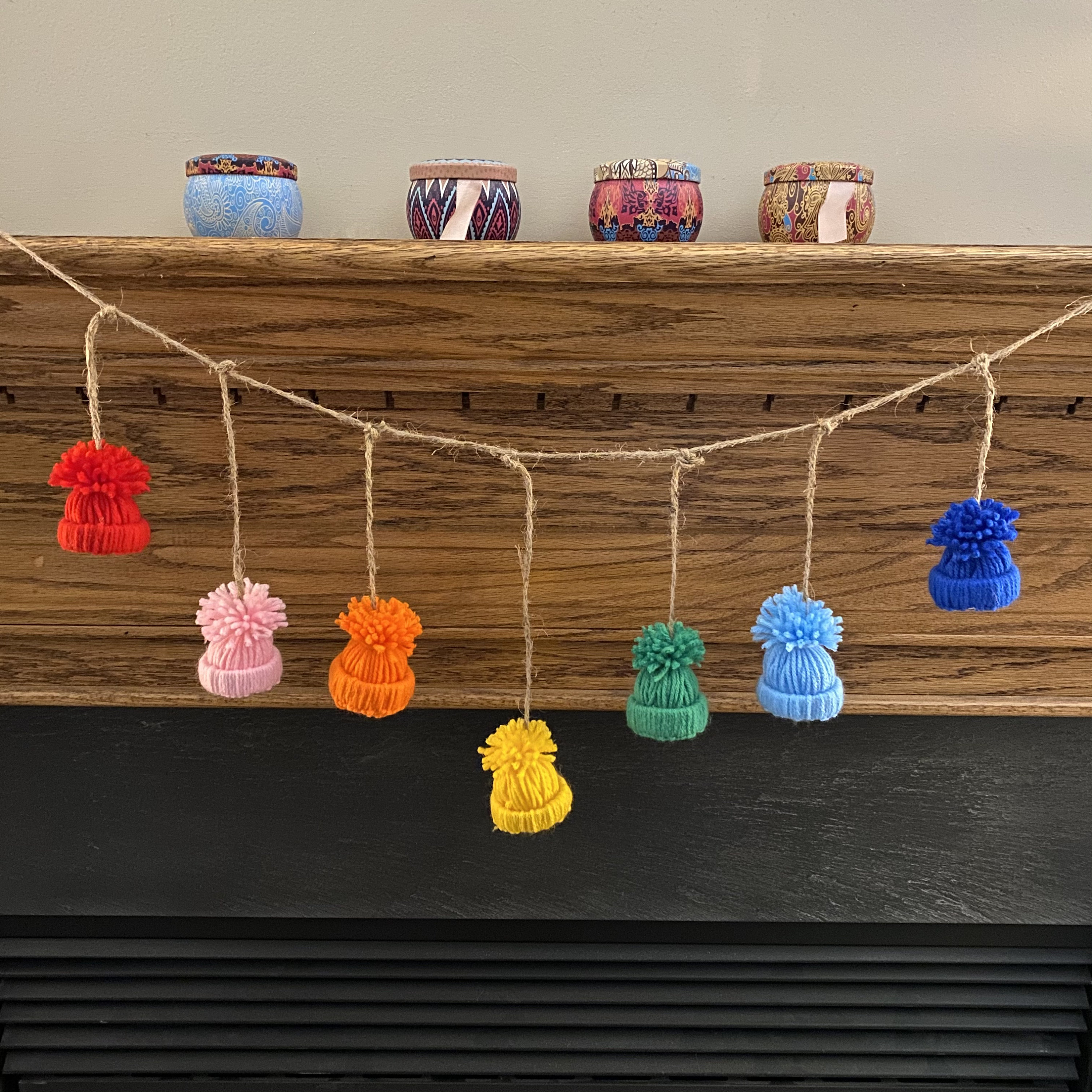 Rainbow Beanie Winter Hat Yarn Garland Banner Bunting Mantel Etsy