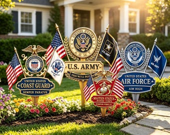 Patriotic Military Yard Stake, US Armed Forces Garden Sign, Veteran Lawn Ornament Military Service Tribute 2D
