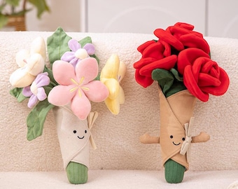 Jellycat Amuseables Knuffel rozenboeket, zacht pluche boeket 30 cm, cadeau voor verjaardag, Moederdag, valentijnsdagcadeau voor haar