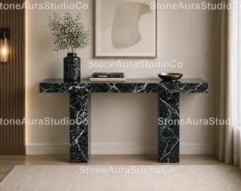 Luxury Green Marble Console Table, Modern Stone Luxury Dark Green Marble Console Table Modern Green Marble Table stone green console table