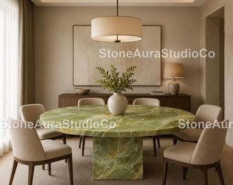 Green Onyx Round Dining Table, Modern Luxury Marble Table Modern Green Stone Dining Table Luxury Round Marble , Green Marble Round Table,