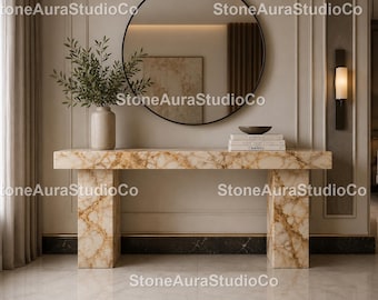 Luxury Green Onyx Console Table, Modern Stone Luxury Green Marble Console Table, Green Stone Table, Luxury Marble Green Marble Console Table