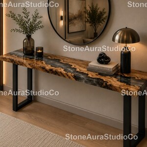 Luxury Grey River Epoxy Console Table, Grey Resin River Console Table Modern Grey Epoxy Console Table  Luxury Grey Resin Console Table,