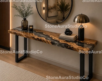 Luxury Grey River Epoxy Console Table, Grey Resin River Console Table Modern Grey Epoxy Console Table  Luxury Grey Resin Console Table,