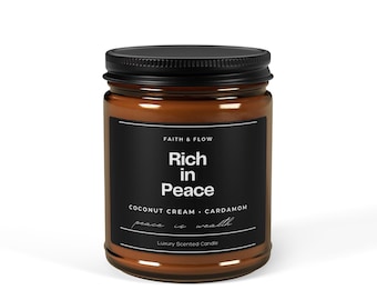 Rich in Peace Candle | Scented Soy Candle, Amber Jar, Coconut Cream + Cardamom
