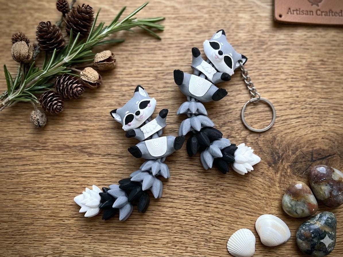 Pvc Raccoon Keychain Articulated Raccoon Keychain - 3D Printed Fidget Toy - Trash Panda ...