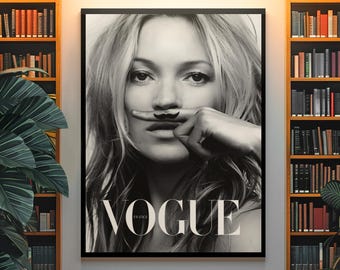 Timeless Vogue Kate Moss Poster | Iconic Supermodel Fashion Wall Decor | Vintage Editorial Aesthetic Print | Luxury Room Art