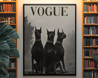 Sztuka ścienna z portretem psów w stylu VOGUE | Ponadczasowa luksusowa marka modowa | Nowoczesny wystrój domu w stylu Y2K | Minimalistyczny prezent dla niego i dla niej
