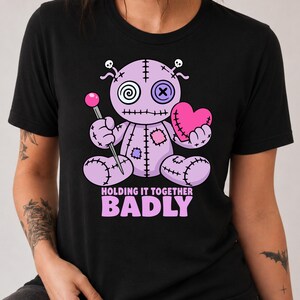 Holding It Together Badly Shirt, Cute Goth Voodoo Doll Tee, Kawaii Heart Graphic