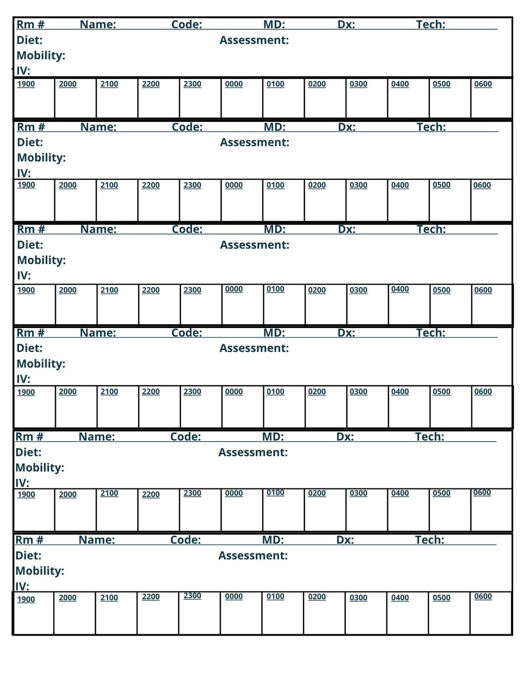 Med Com Task Org Nurse & Nursing Student Night Shift 6 Patient Task Tracker to Do List ...