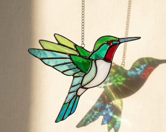 Paquete de 2 atrapasoles de vitral de colibrí hechos a mano