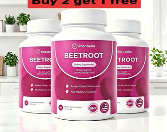 Rosabella Beetroot Capsules Buy 2 get 1 free Combo  (180 Count), Immunity, Circulation, Sleep,Energy, Stamina, Anti-aging, Detox Support