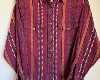 Vintage 90s Wrangler Authentic Western Woven Aztec Southwestern Pattern Size Medium Shirt