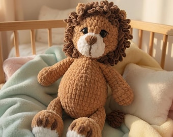 Crochet Lion Plush Toy, Handmade Amigurumi Stuffed Animal, Baby Shower Gift, Safari Nursery Decor