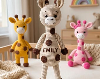Personalized Crochet Giraffe Plush, Custom Handmade Amigurumi Toy, Safari Nursery Decor - Baby Shower Gift