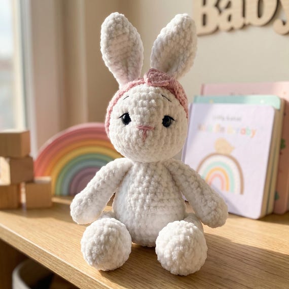 Crochet Bunny Plush Toy, Amigurumi Rabbit Nursery Decor- Personalized Baby Gift