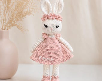 Personalized Crochet Bunny Plush Doll,Removable Dress Rabbit,Custom Name Baby Girl Gift