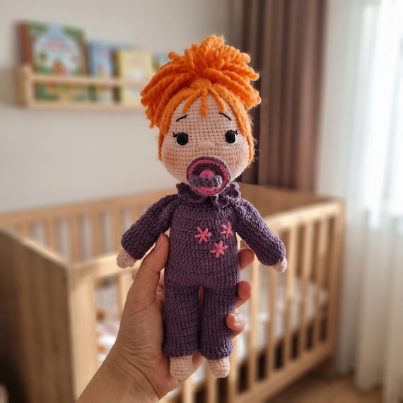 Crochet Baby Doll with Pacifier, Handmade Amigurumi Girl Toy, Custom Hair and Outfit Colors