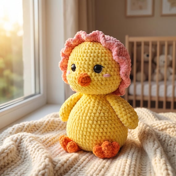 Crochet Chick Plush Toy, Amigurumi Baby Toy, Nursery Decor