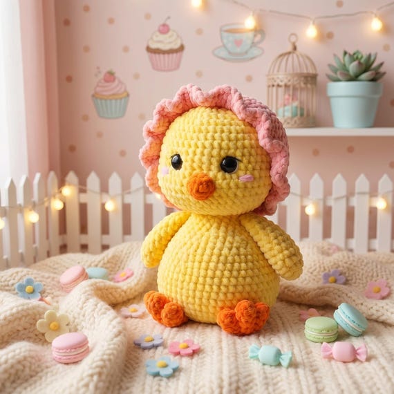 Crochet Chick Plush Toy, Handmade Amigurumi Duck, Easter Baby Shower Gift for Kids