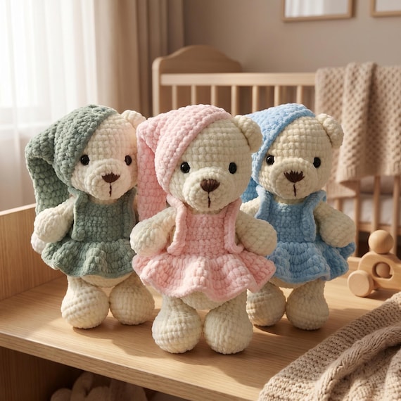 Handmade Teddy Bear, Crochet Amigurumi Toy, Newborn Keepsake Gift, Nursery Decor