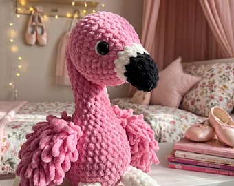 Crochet Flamingo Plush, Handmade Amigurumi Bird Gift, Baby Girl Nursery Decor
