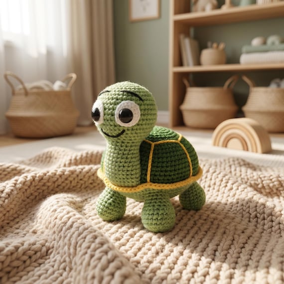Crochet Turtle Plushie, Personalized Amigurumi Toy, Handmade Nursery Decor
