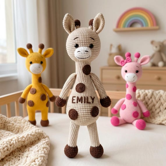 Personalized Crochet Giraffe Plush, Custom Handmade Amigurumi Toy, Safari Nursery Decor - Baby Shower Gift