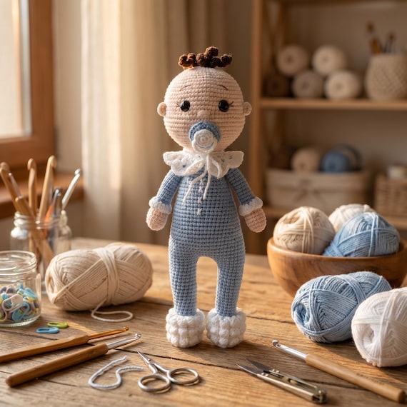 Handmade Baby Doll, Crochet Amigurumi Toy, Newborn Keepsake Gift, Nursery Decor