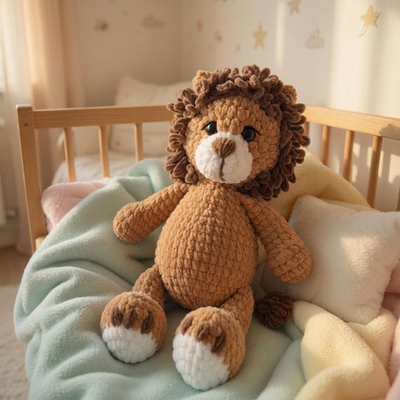 Crochet Lion Plush Toy, Handmade Amigurumi Stuffed Animal, Baby Shower Gift, Safari Nursery Decor