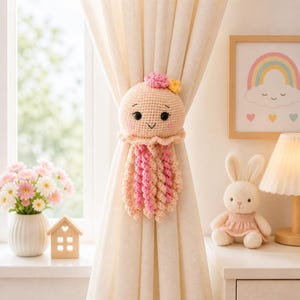 Crochet Curtain Tiebacks, Nursery Decor, Custom Animal Tiebacks Octopus