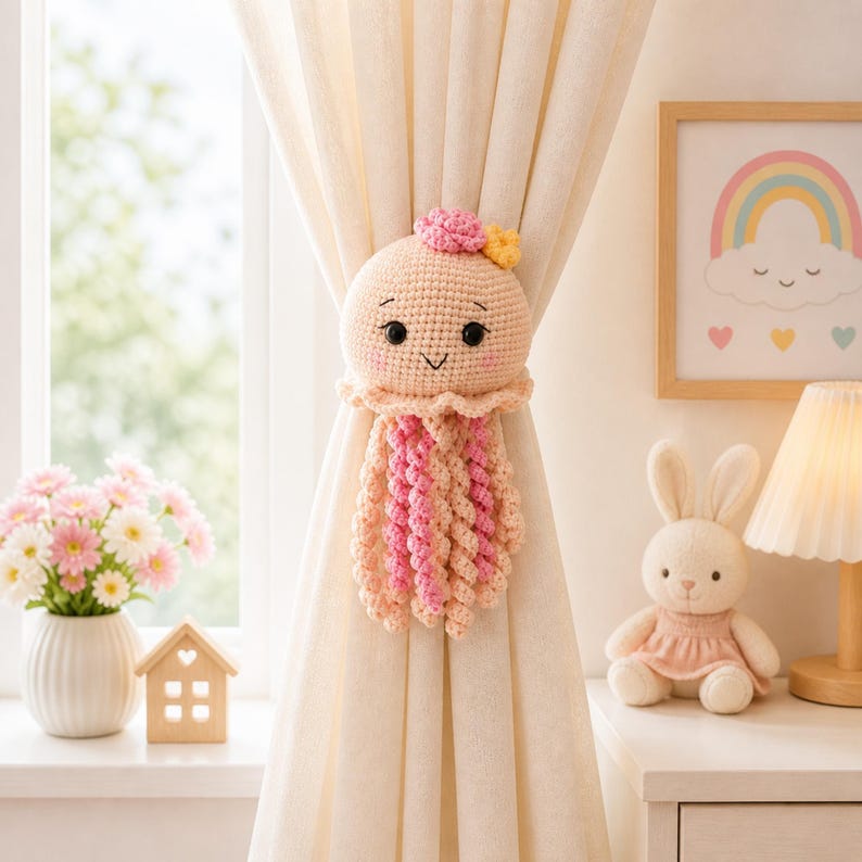 Crochet Curtain Tiebacks, Nursery Decor, Custom Animal Tiebacks Octopus