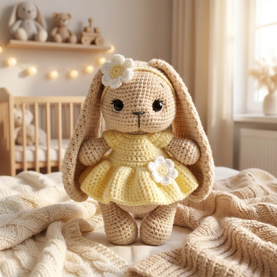 Crochet Bunny Doll, Handmade Amigurumi Plush, Soft Baby Toy, Nursery Decor