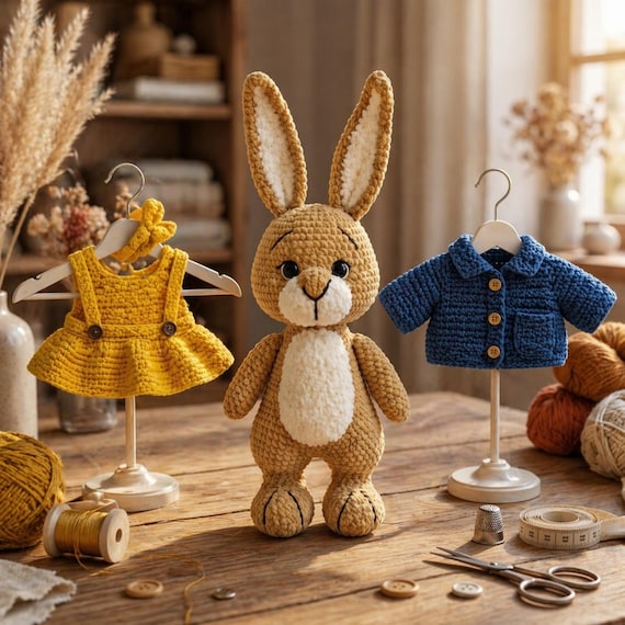 Crochet Bunny Doll with Removable Clothes, Handmade Amigurumi Plush,Baby Gift,Babyshower toy