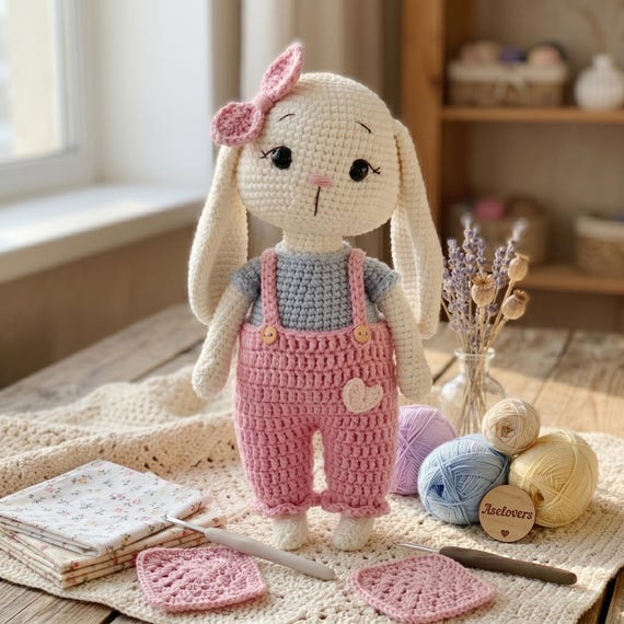 Crochet Bunny Plush Doll, Personalized Rabbit Toy - Custom Name Baby Gift